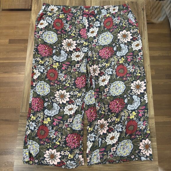Loft Plus Gray Multicolored Floral Print High Waisted Pull-on Pant Women Size 26 - Picture 2 of 8